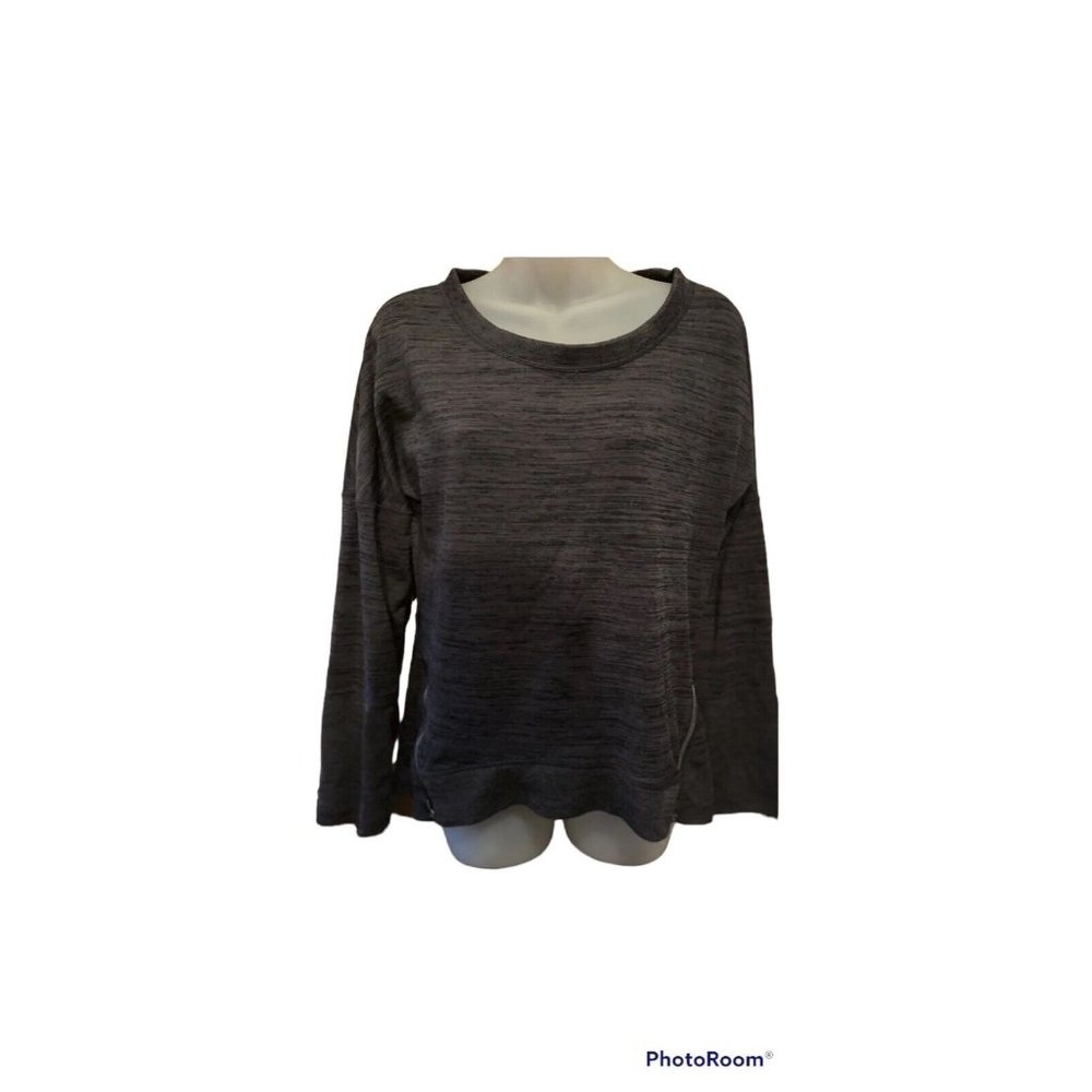 Athleta Blissful Sharkbite Pullover Crewneck Zip Sweatshirt Heather Gray Medium